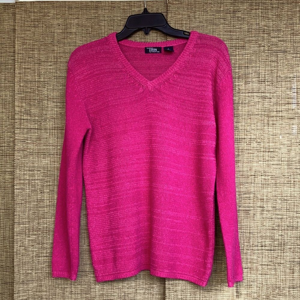 Newport News silk angora blend v neck sweater color hot pink